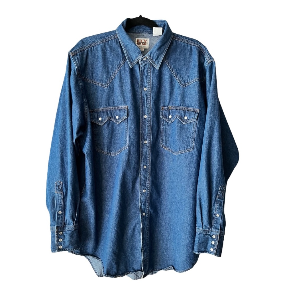 Western Denim Snap Button Cotton Oversized Shirt Size XL
